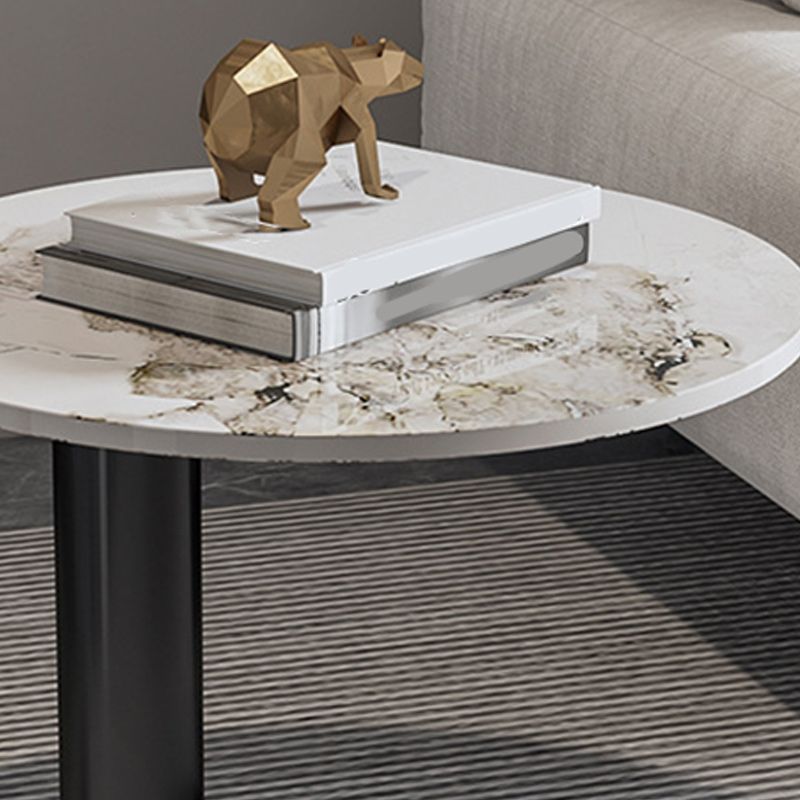 Contemporary Round Coffee or End Table Iron and Stone Coffee Table in Black and White