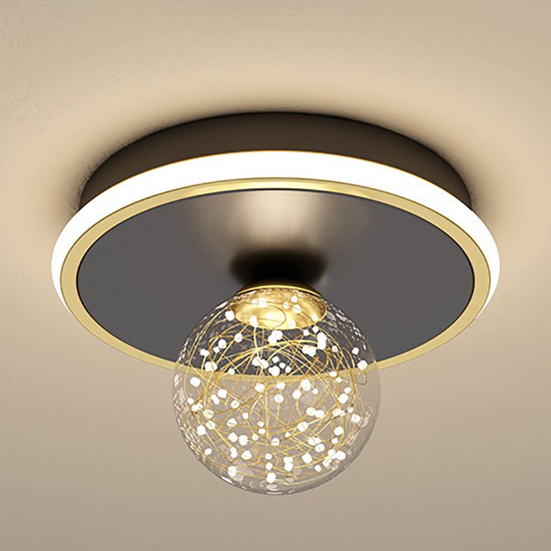 Glass Geometric Ceiling Light Fixture Nordic Style LED Ceiling Mounted Light in Black