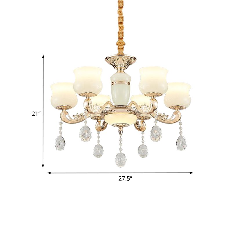 Jade Bud Kronleuchter Beleuchtung moderne 6 Lichter Schlafzimmer Kristall Deckenhängung Lampe in Gold