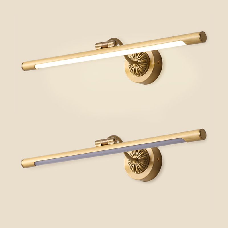 Brass Straight Mirror Light American Style 1 Light Wall Lamp for Bathroom