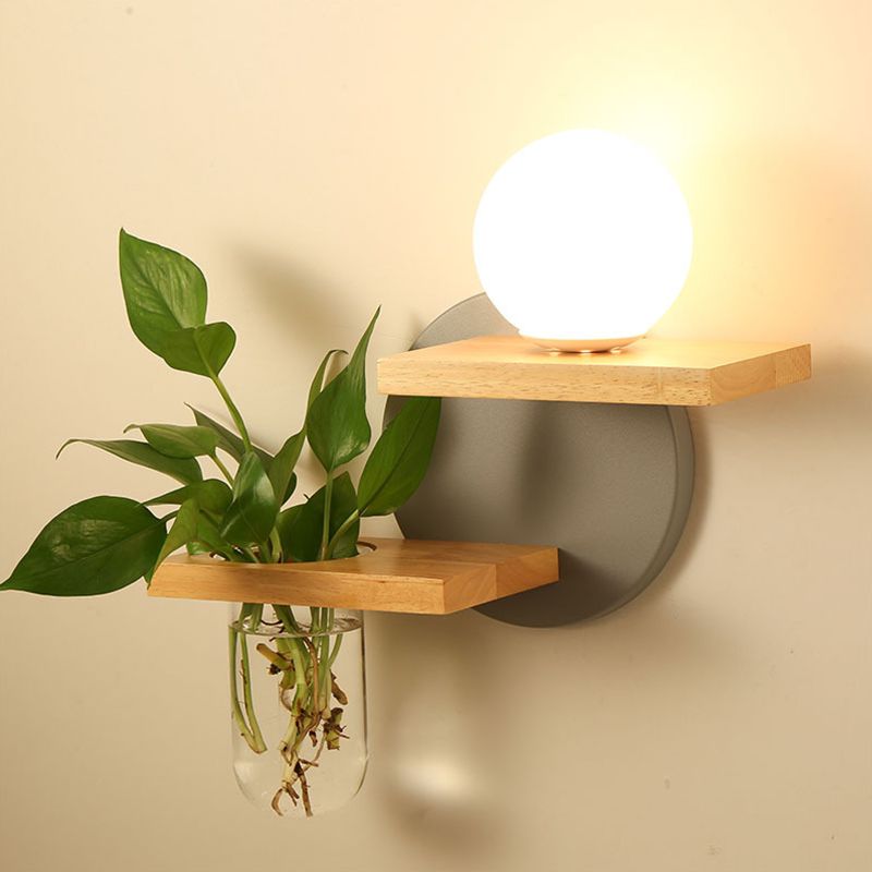 Modern Style Wall Light Fixture Wooden Wall Light Sconce without Plants for Bedroom