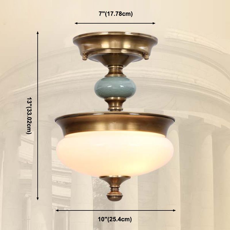 Traditionele semi-inbouwlamp, eenvoudige plafondlamp met glazen kap voor woonkamer