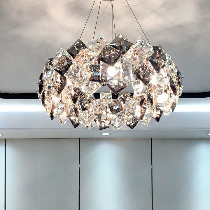 Plafond de forme ronde Light Light Clear Crystal Chandelier Éclairage pour le salon