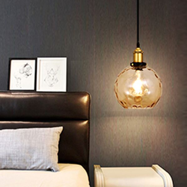 Rippled Glass Shaded Drop Lamp Loft Style 1-Light Dining Room Ceiling Suspension Light