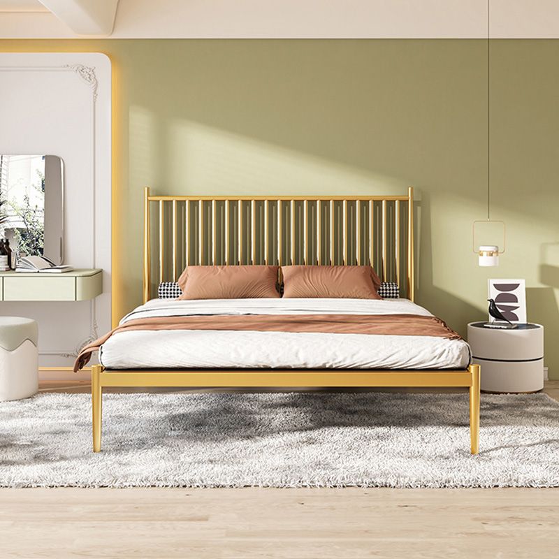 Contemporary Finish Metallic Open-Frame Bed Glam Wire-Grid Iron Bed Frame with Headboard