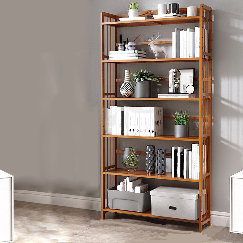 Modern Vertical Bamboo Shelf Etagere Espresso Shelf Bookcase for Bedroom