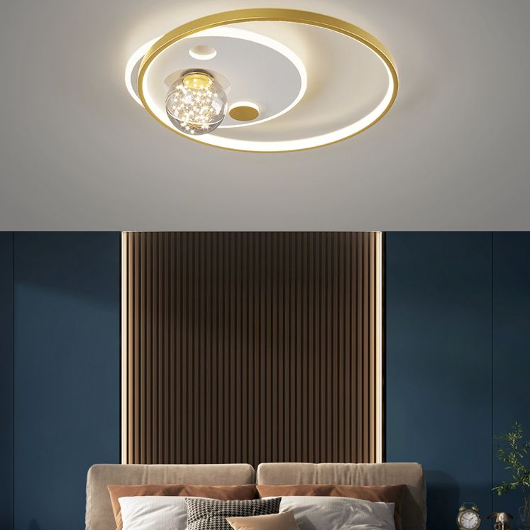 Modern Luxury Style Spherical Flush Mount Ceiling Light Fixtures Glass Flushmount Lighting in Gold Finish