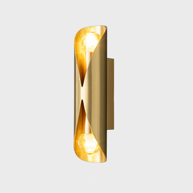 Solid Brass Wall Light Post Modern Tube Shape Wall Mounted Sconce with 2 Lights