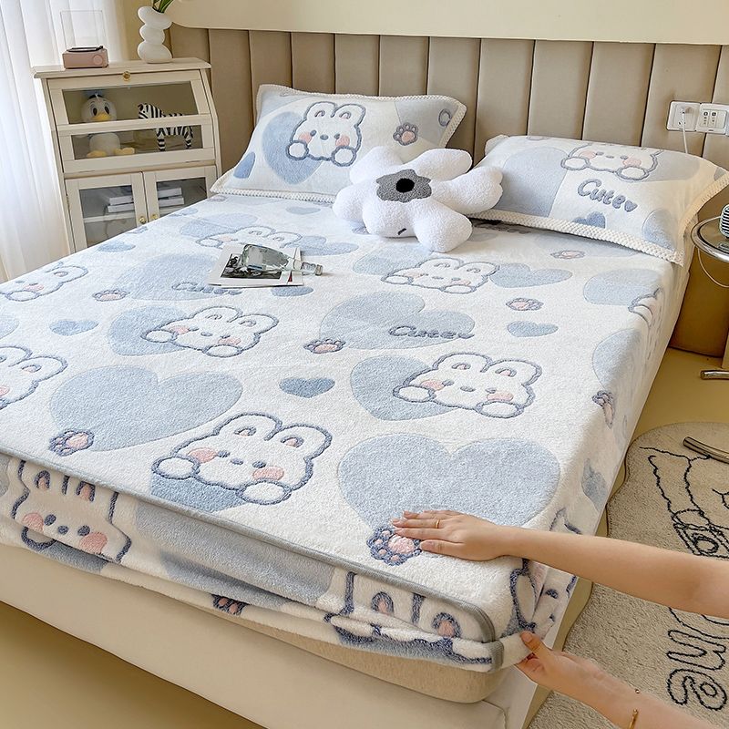 Modern Winter Bed Sheet Set Printed Flannel Fitted Sheet for Bedroom