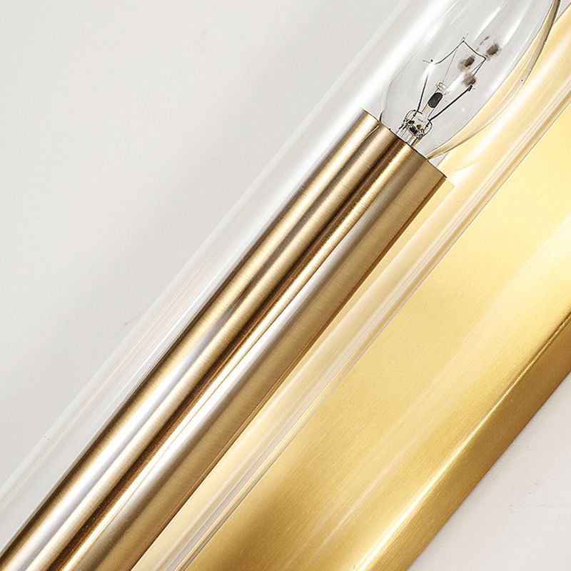 Tubular Clear Glass Wall Lighting Modernism 1 Bulb Gold Sconce Lamp Fixture for Bedroom
