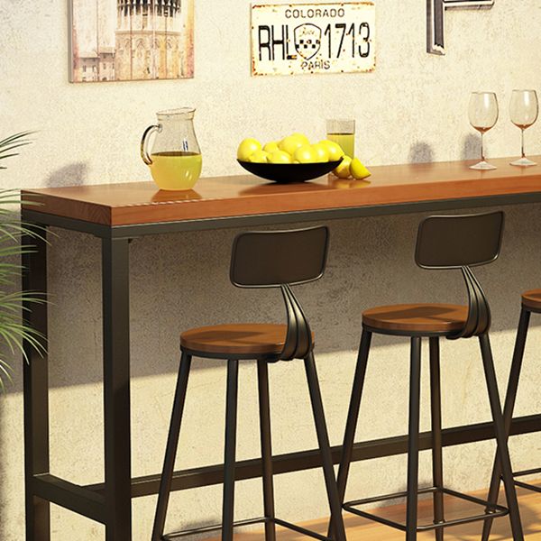 Rectangle Wood Bar Dining Table Contemporary Bar Table with Trestle Base in Black