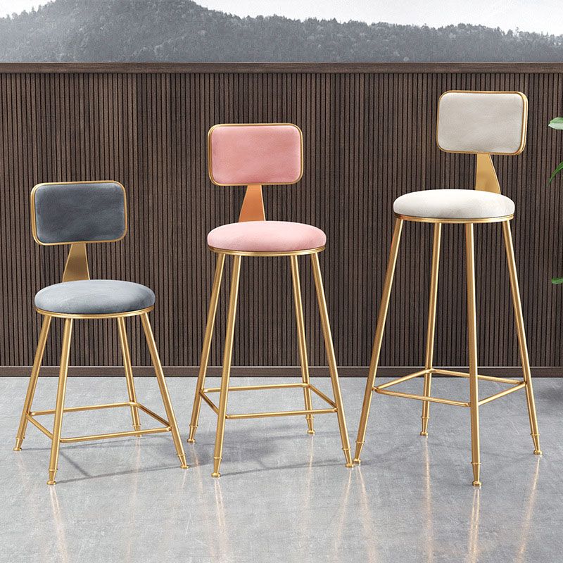 Glam Round Bar and Counter Stool Low Back Stool with 4 Legs in Gold