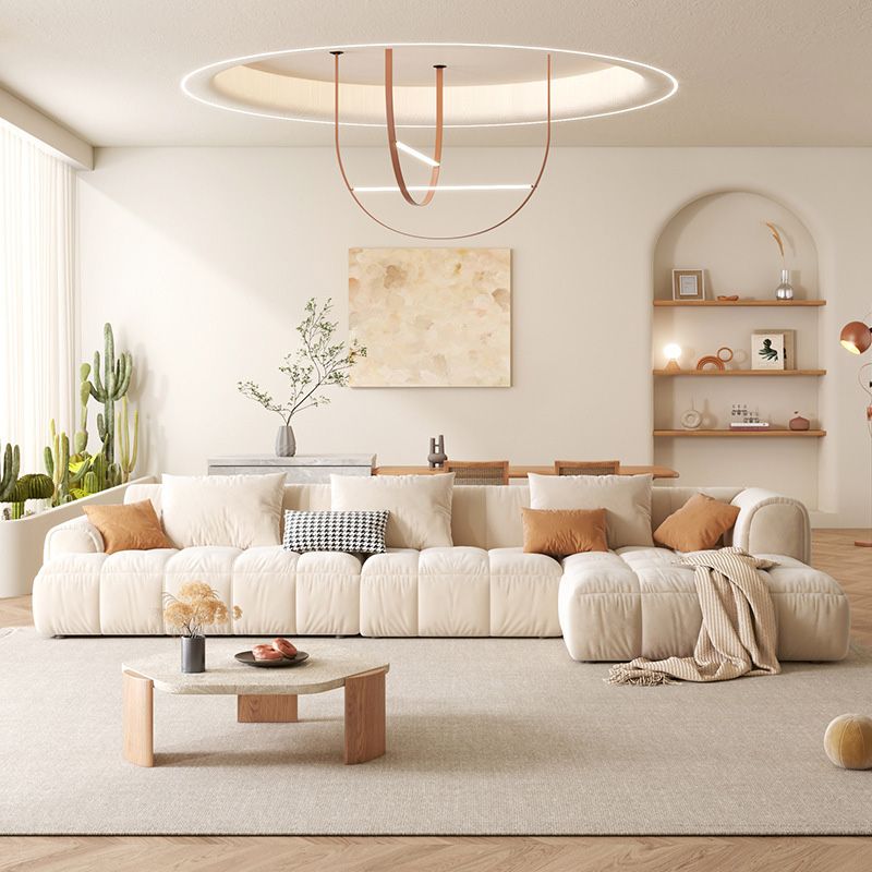 L-Shape Velvet Sectional with Recessed Arm and Pillow Back for Apartment