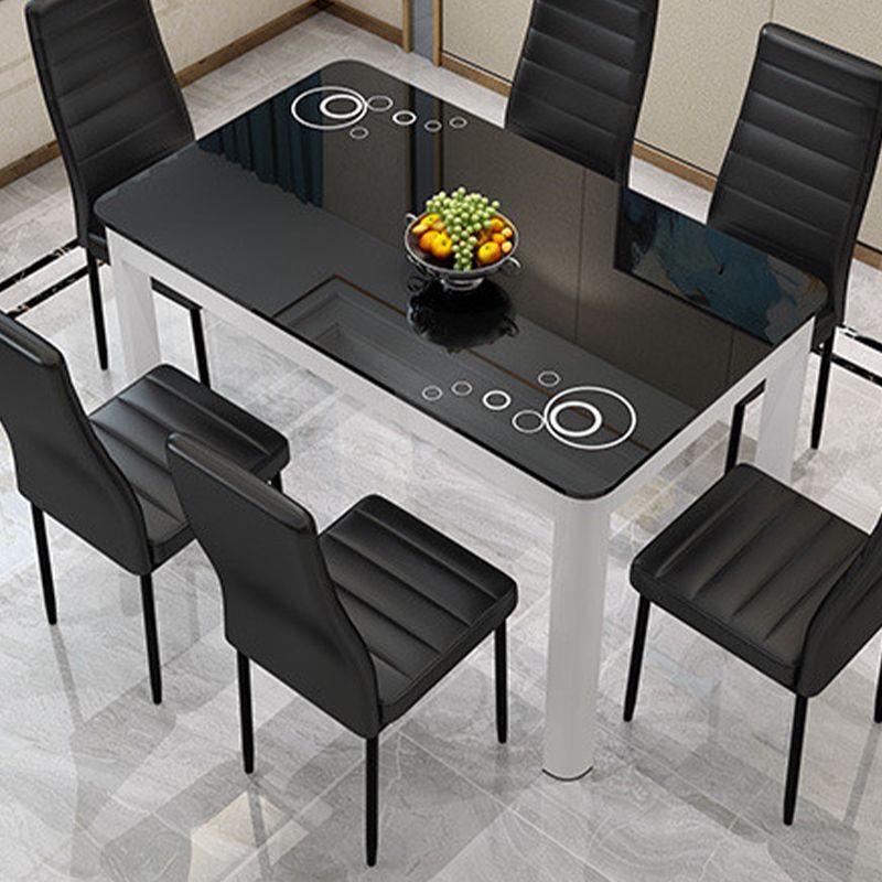 Rectangle Dining Table Modern White and Black in Glass Table for Kitchen
