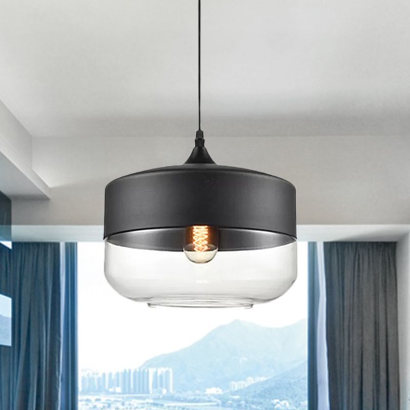 5 "/ 7" / 8 "de large tambour / cylindre / pot transparent en verre transparent pendant moderne 1 clair de suspension blanche / noir clair