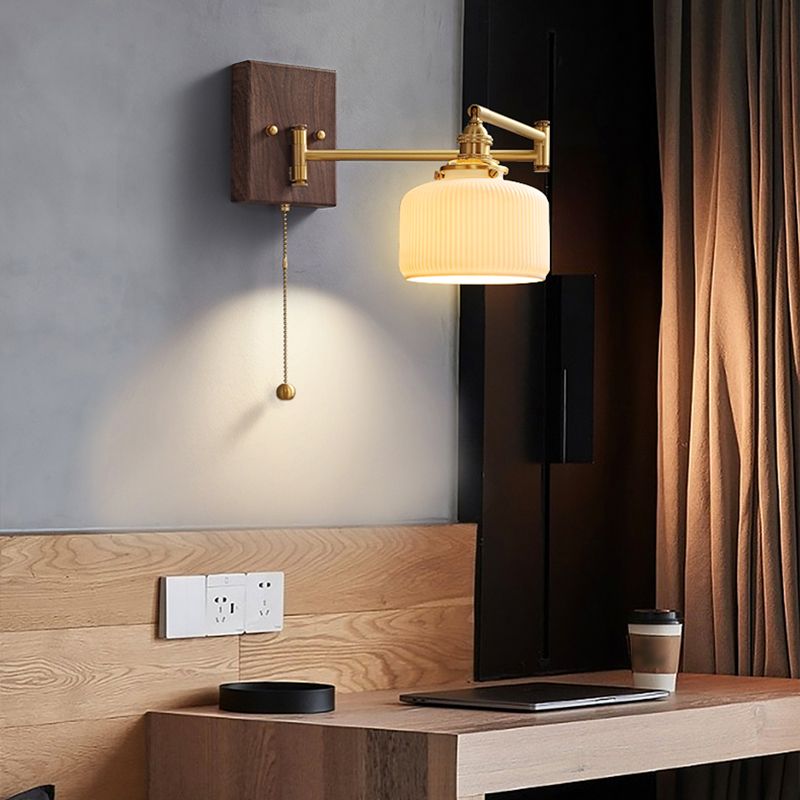 Arm Adjustable Wall Sconce 1-Light Modern Style Wall Mount Lamp with Ceramics Shade