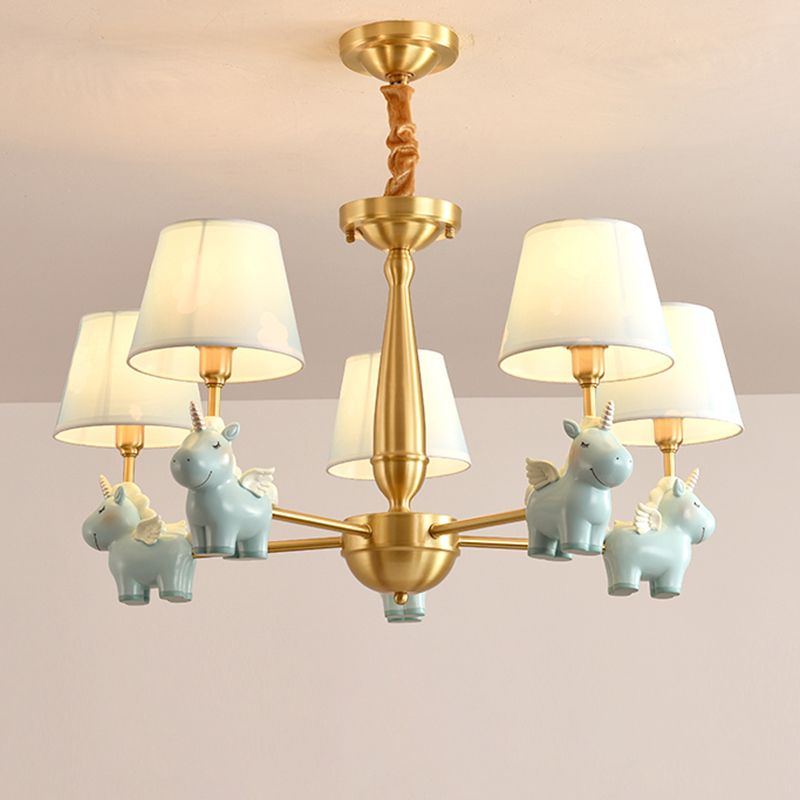 Kinderstil Bucket Suspension Light Stoff Kinderzimmer Kronleuchter Licht mit Harzeinicorn