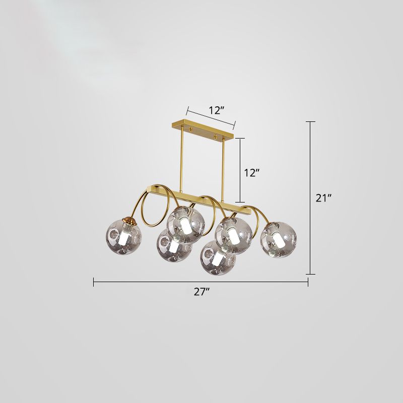 Gold Finish Spiral Island Light Post-Modern Metal Ceiling Hang Lamp with Ball Dimpled Glass Shade