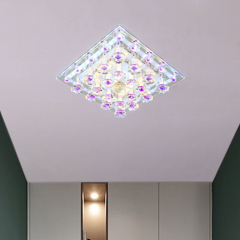 Lámpara de techo cuadrada de cristal, luz LED de montaje empotrado púrpura contemporánea de 7"/9,5" W, luz blanca/cálida para pasillo