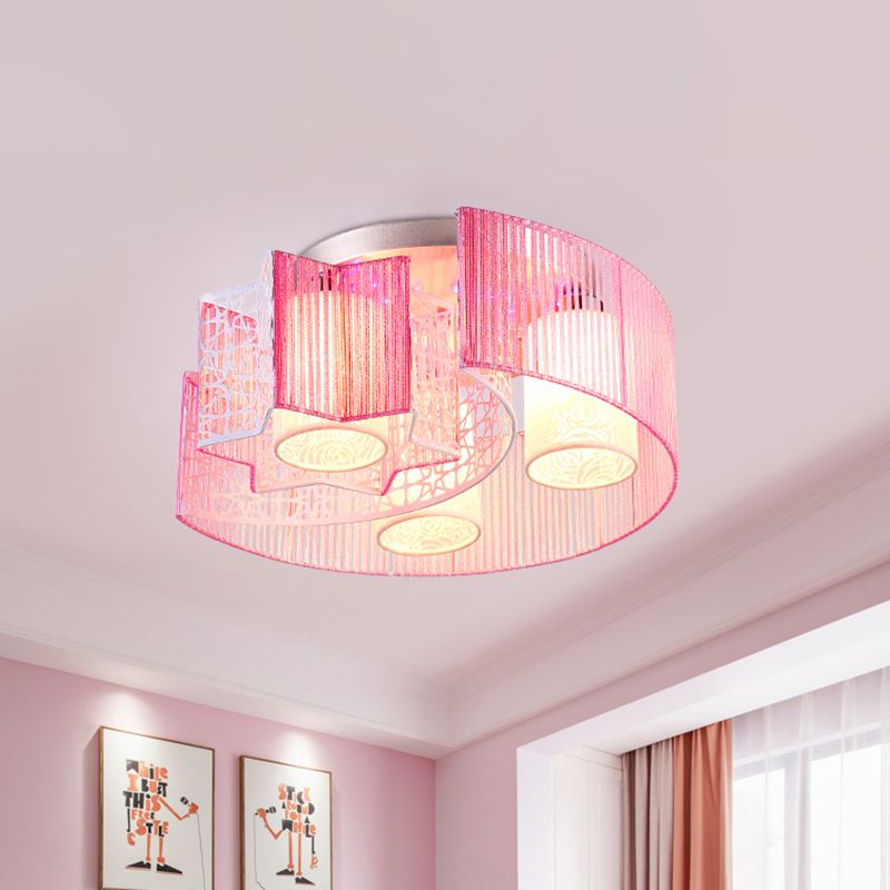 Metal Moon and Star Lighting Fixture Modern Led Flushmount Light for Bedroom in Pink/Blue