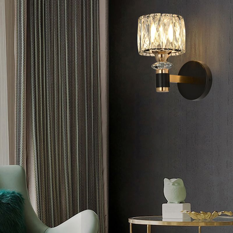 1 Lichtzylindrische Wandleuchte Leuchte Moderne Stil Schwarzer Kristallwandhalterung Beleuchtung