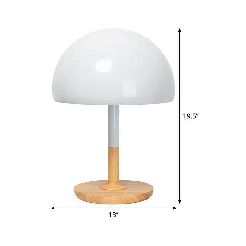 Lampada da scrivania Hemisphere in metallo Lampada da tavolo moderna bianca a 1 testa, base circolare in legno beige