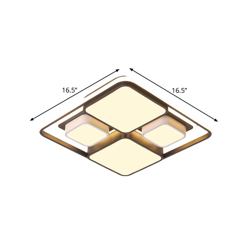 Squared/Rectangle Flush Lighting Modern Metallic Black and White LED Ceiling Lamp, 16.5"/20.5"/35.5" Long
