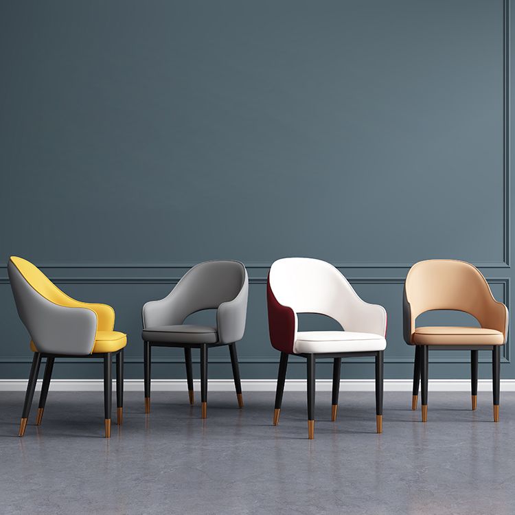 Contemporary Style Dining Chair Steel Legs Arm Chair with Upholstered