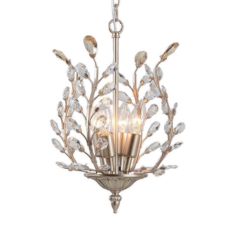 Lampada lampadina in cristallo di lacrima trasparente con design a foglia vintage a 4 luci soffitto appeso in champagne