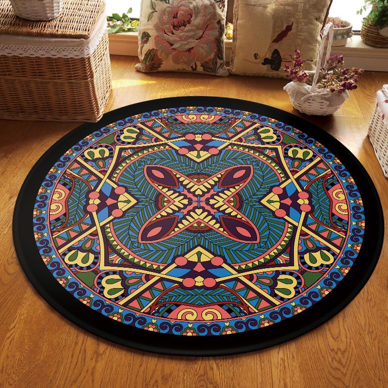 Multi Colored Living Room Rug Moroccan Tribal Flower Print Rug Synthetics Pet Friendly Anti-Slip Backing Washable Area Carpet
