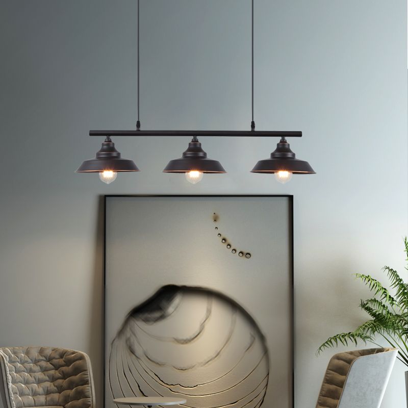 Barn Shade Dining Room Island Chandelier Industrial Metal 3 Bulbs Black Hanging Light Fixture