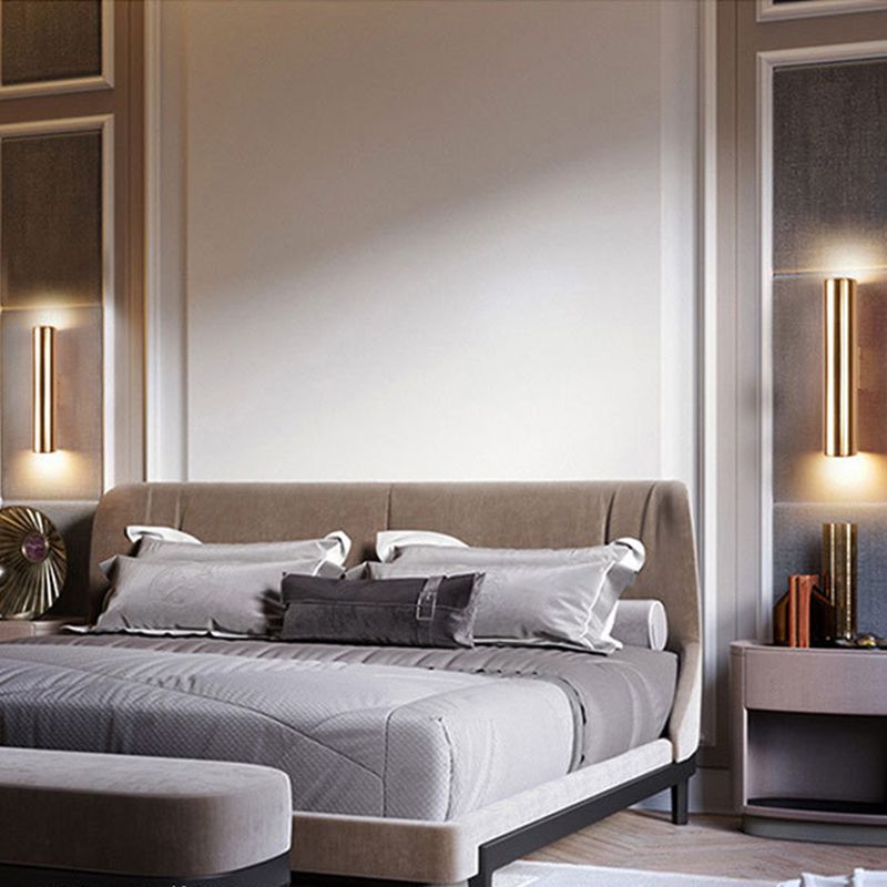 Cylindrical Aluminum LED Wall Light Post-modern Simplicity Metal Bedside Lamp in Electroplated Gold