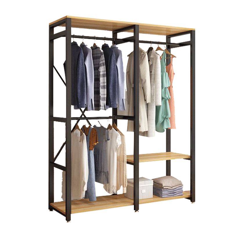 Modern Metal Frame Wardrobe Freestanding Wardrobe with Garment Rod for Bedroom