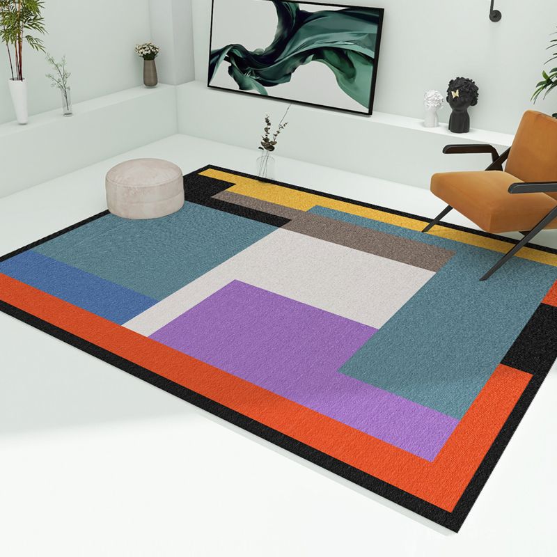 Blue Geometry Print Rug Polyester Contemporary Rug Washable Rug for Home Decor