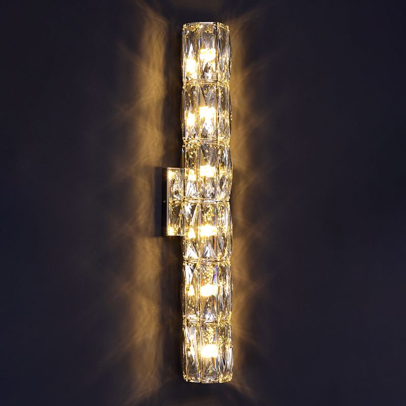 Silver Crystal Wall Sconce in Modern Concise Style Stainless-Steel Rectangular Wall Lamp for Interior Spaces