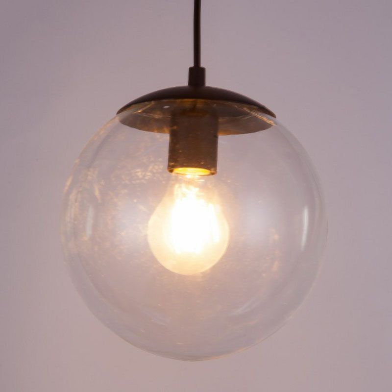 Spherical Pendant Light Simplicity Clear Glass 1-Bulb Black Suspended Lighting Fixture