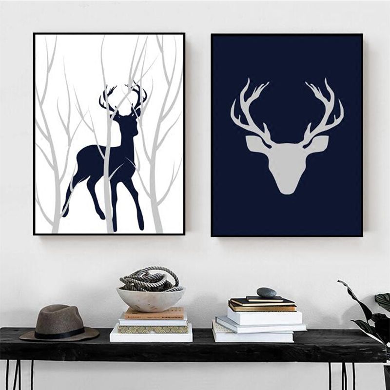 Toile d'art avec Silhouette de cerf pour enfants, décoration murale texturée de couleur foncée pour l'intérieur de la maison