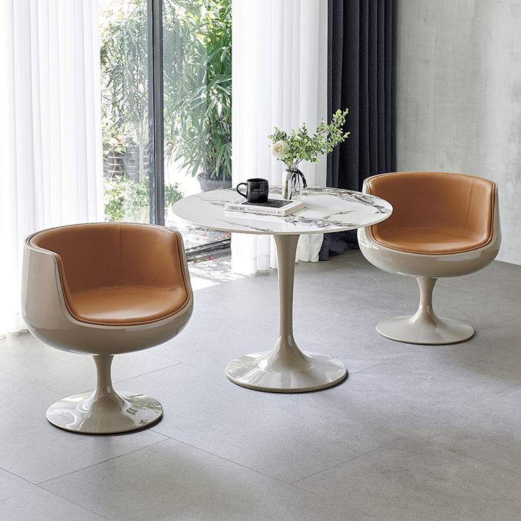 Round Shape White Dining Table Sintered Stone Table Modern with Tulip Base