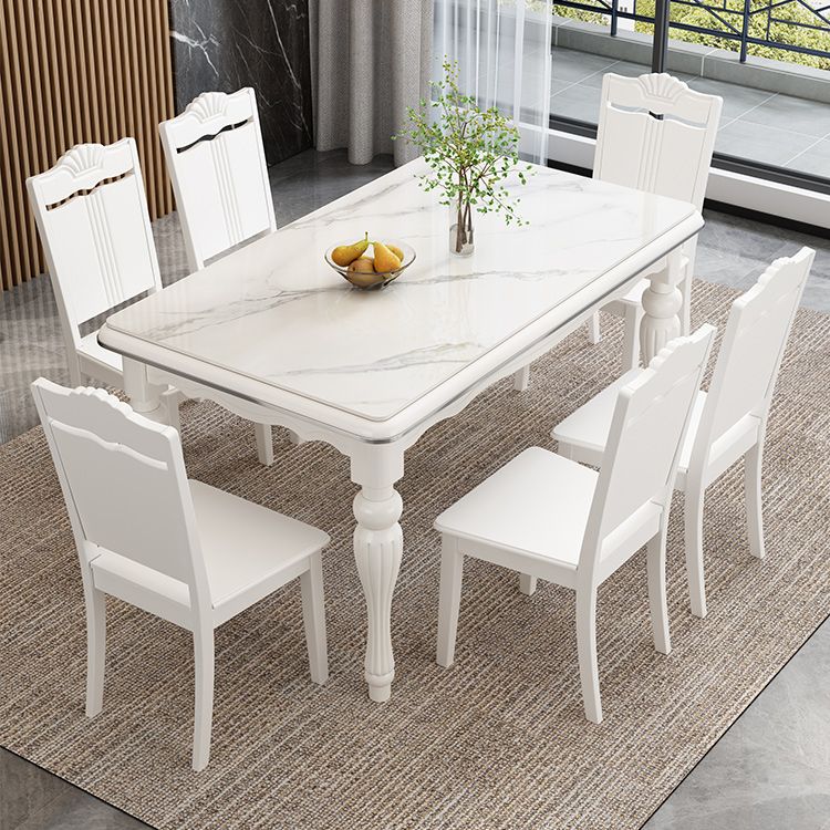 Contemporary Sintered Stone Kitchen Dining Set White Standard Dining Set with 4 Legs Base