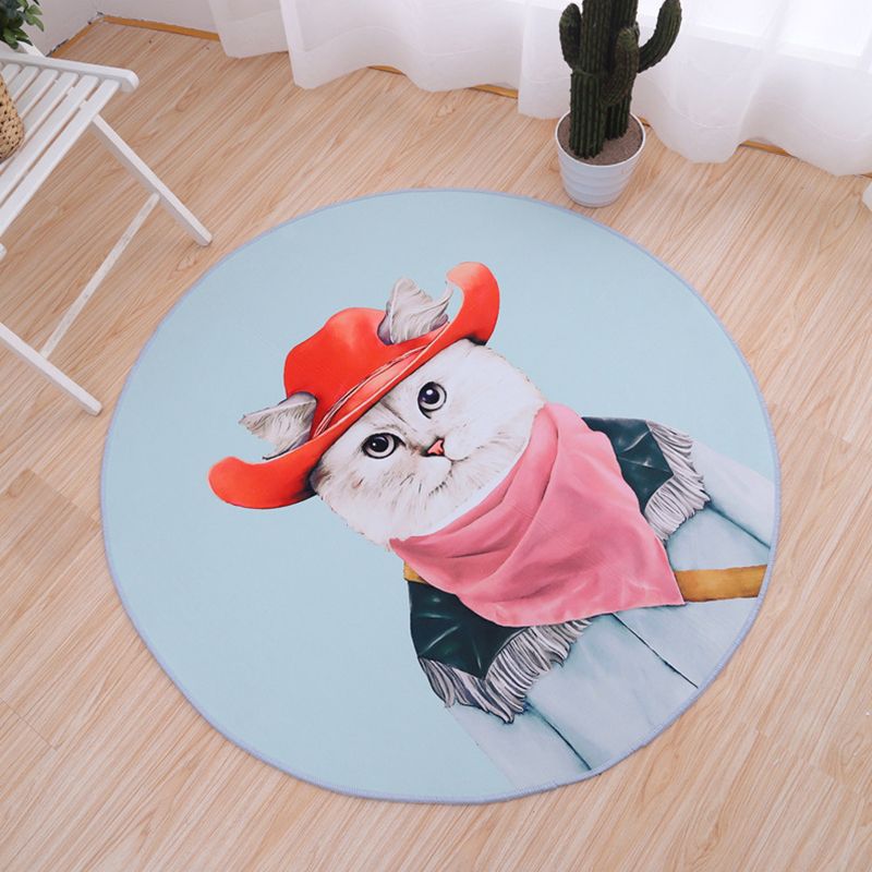 Cute Bedroom Rug Multi Color Anmial Printed Area Carpet PVC Easy Care Stain-Resistant Indoor Rug
