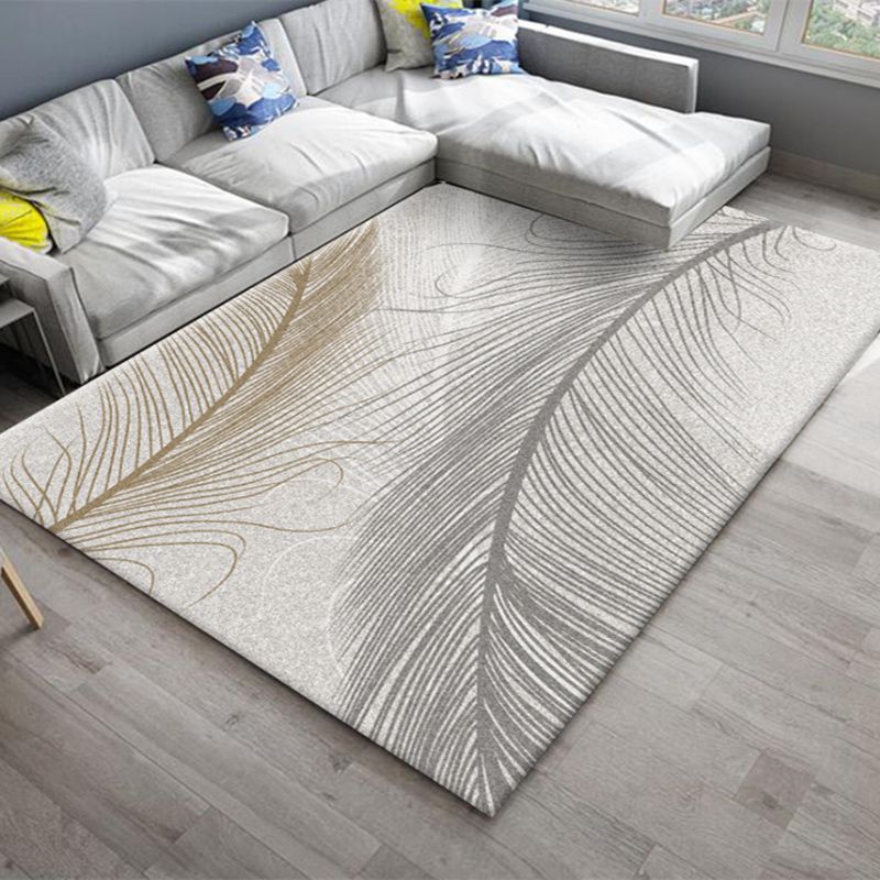 Modern Living Room Area Carpet Plant Pattern Polyester Area Rug Anti-Slip Backing Rug