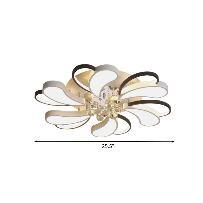 Lampada da semi-incasso a forma di cuore a spirale bianco-nero Montaggio ad incasso moderno in metallo a LED con goccia di cristallo