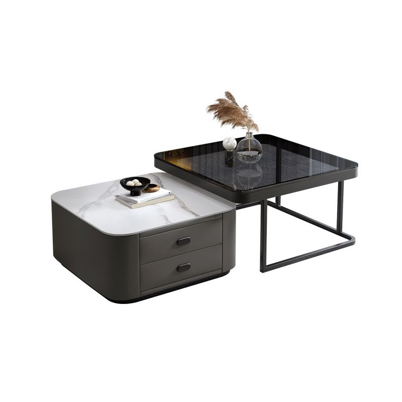 Square Coffee Table Glass Top Coffee Table Set for Living Room