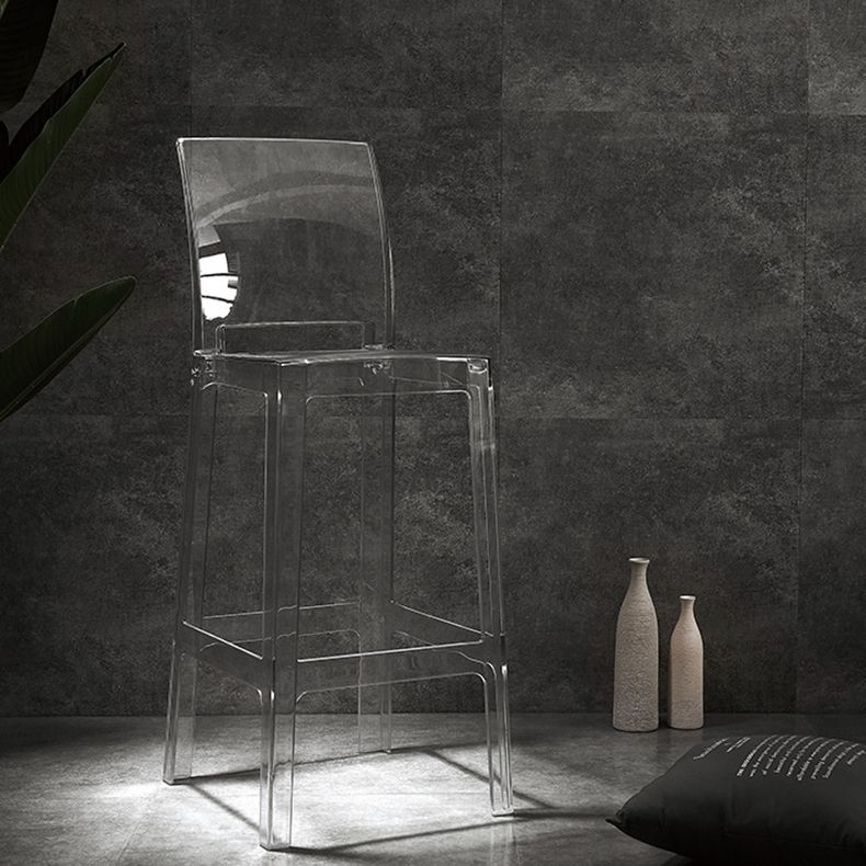 Acrylic Indoor Bar Stool Full Back Modern Square Arm-less Counter Stool