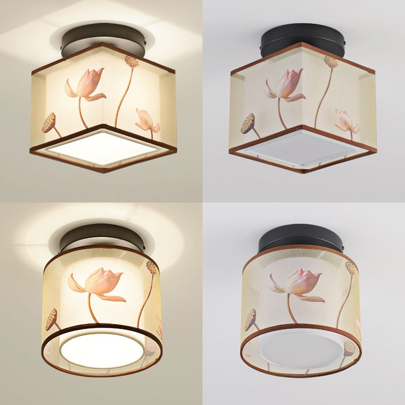 Fabric Light Fixtures Chinese Style Flush Light for Living Room Dinning Room Foyer