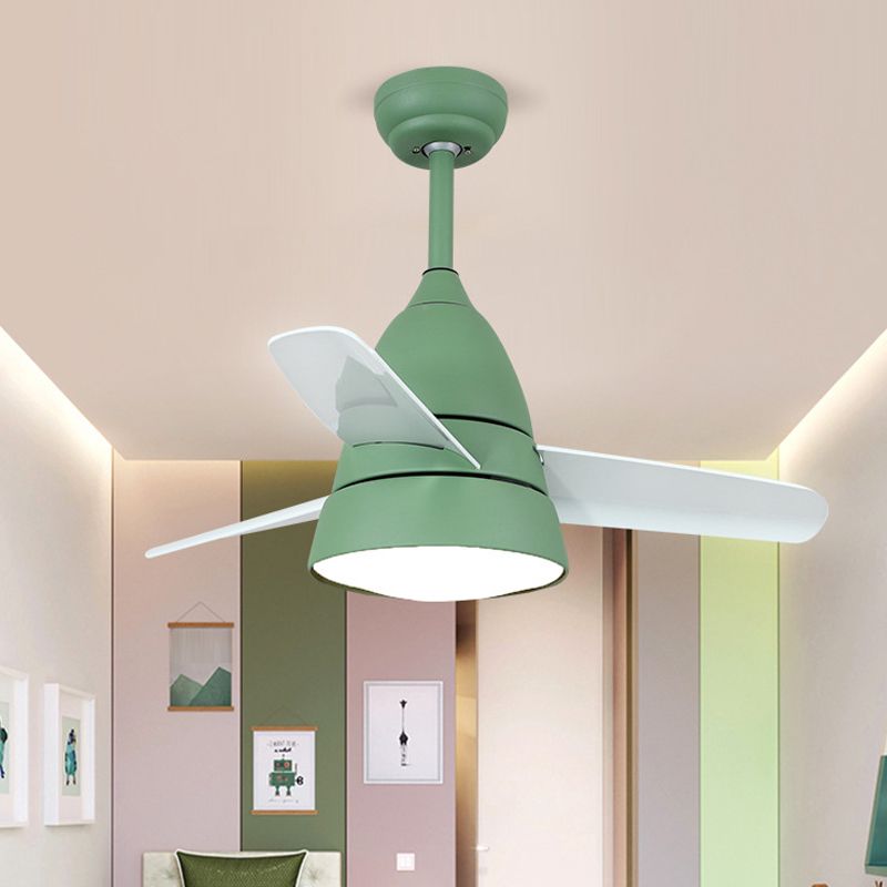 Metal Flush Mount Fan Lamp Macaroon Style LED 3 Gears Ceiling Fan Light for Living Room