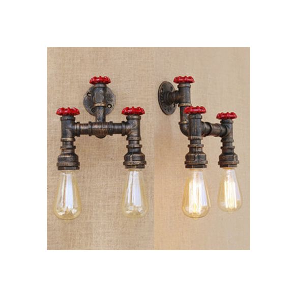 Éclairage d'éclairage de paroi industriel industriel avec roue de soupape 2 lumières applicables en fer forgé lumière en bronze antique