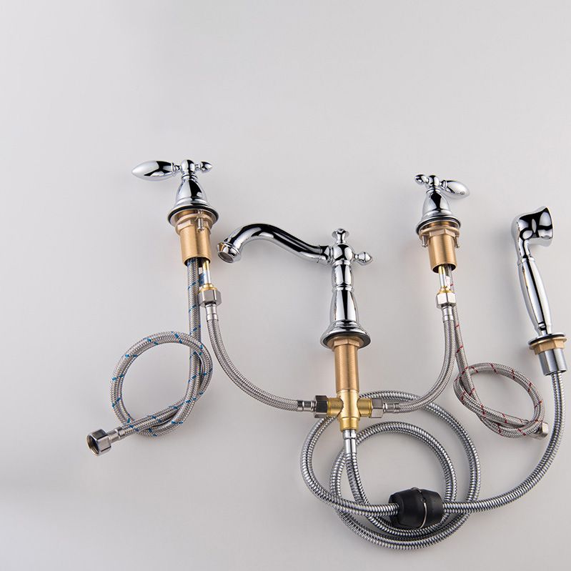 Gold and Chrome Roman Tub Filler Two Handle Deck-Mount Tub Faucet with Handshower