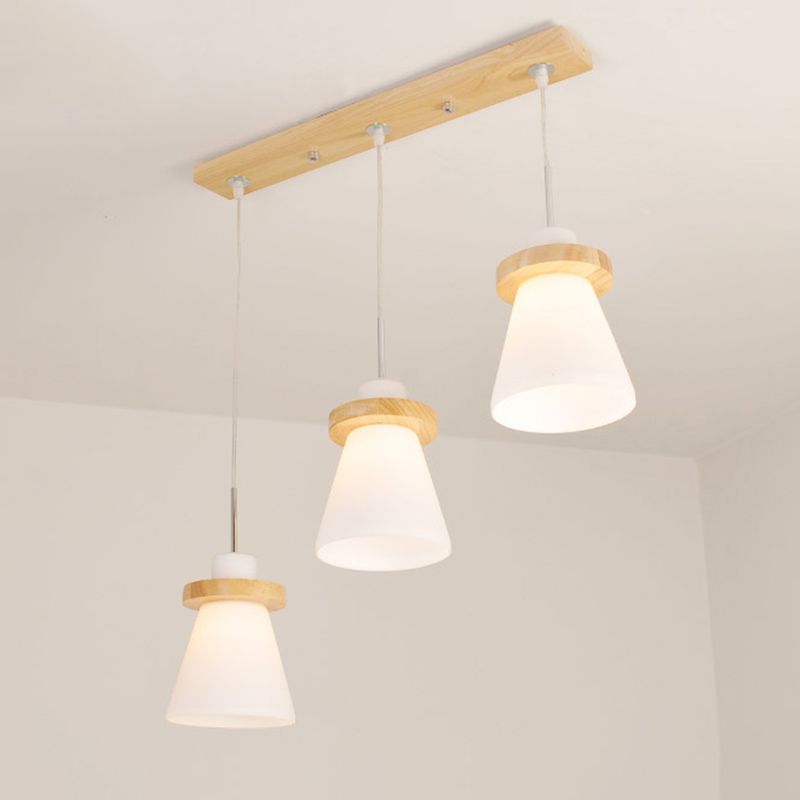 En bois conical pendentif plafonnier léger nordique blanc nordique kit de lumière suspendue pour salle à manger