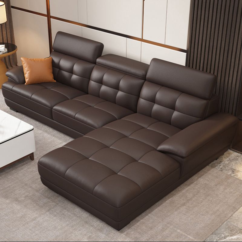 Contemporary Stain-Resistant Genuine Leather Square Arm Stationary Sofa